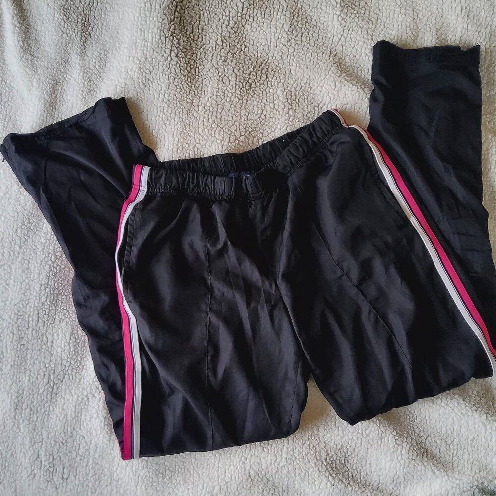 Y2K Black & Vibrant Pink & White Stripe Track Pants Windbr Joggers with Pockets